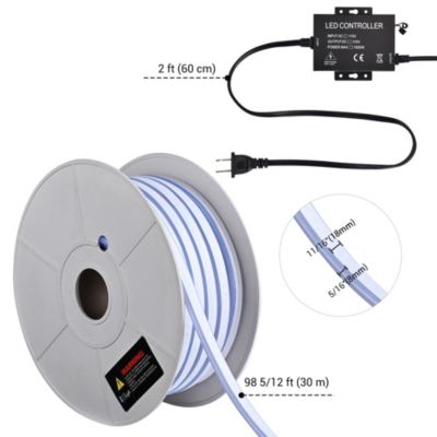 100FT/30m RGB LED Strip Neon Rope Lights with APP & Remote Control, IP65 AC 110V Waterproof Music Sync Flexible Dimmable Cuttable SMD3535 LED Light DIY for Bar Commercial Decoration DEL-D100R