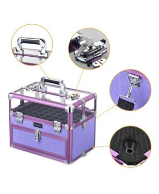 2in1 Nail Polish Organizer Rolling Makeup Train Case Manicure Purple