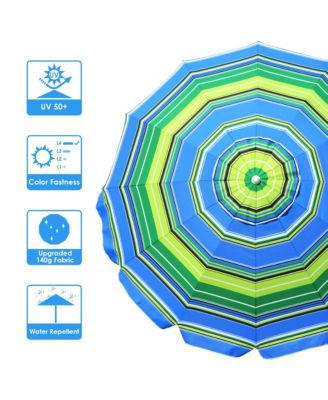 7 Ft Striped Outdoor Umbrella UV Protection Sunshade Tilt Sand Anchor