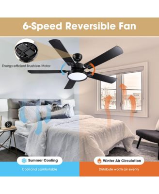 52" Ceiling Fan with Light Remote Control LED Chandelier Lamp 6 Speed Reversible