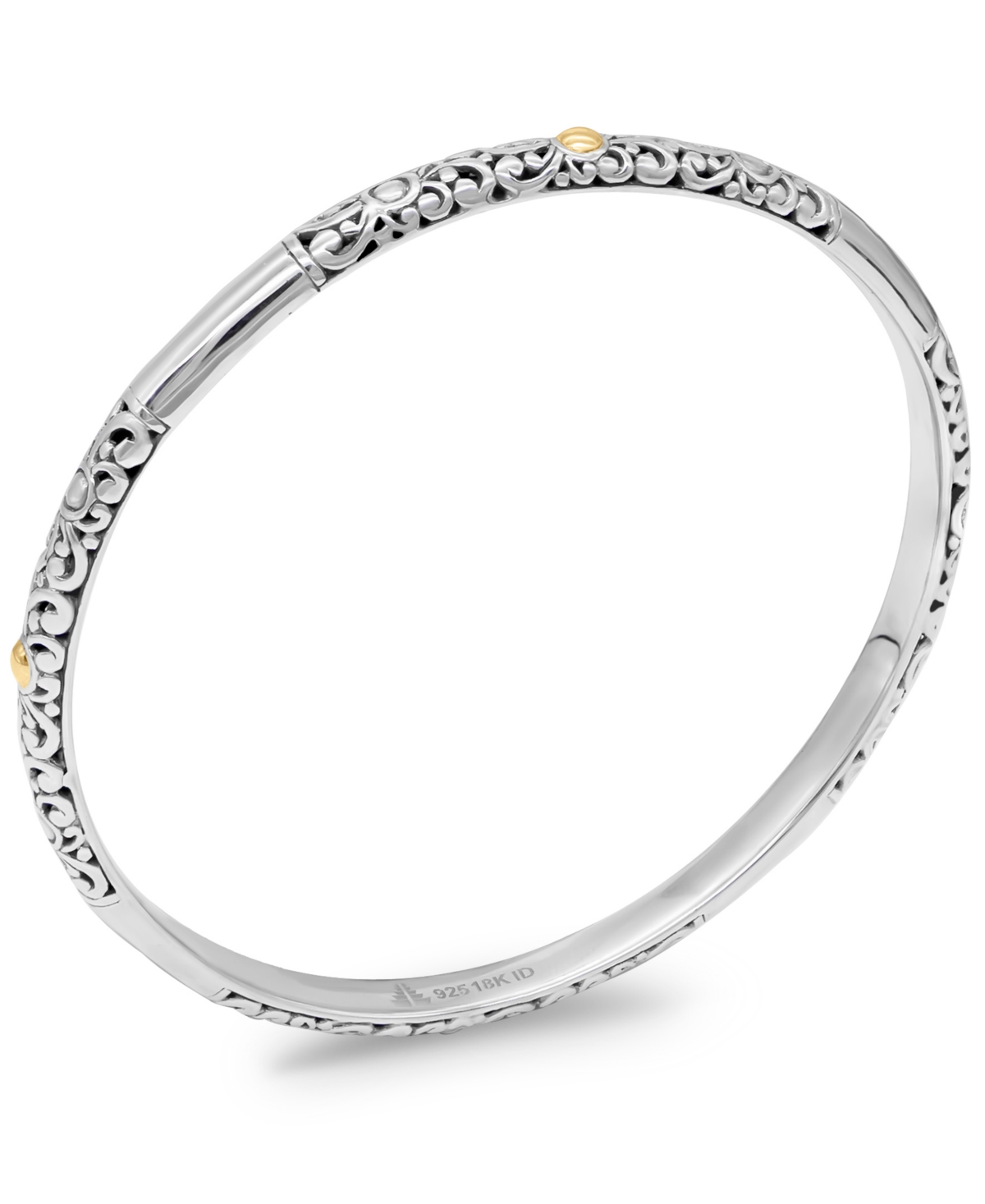 Devata Bali Filigree Bangle Bracelet in Sterlingand 18K Gold, Fit Small to Medium Wrist - Silver