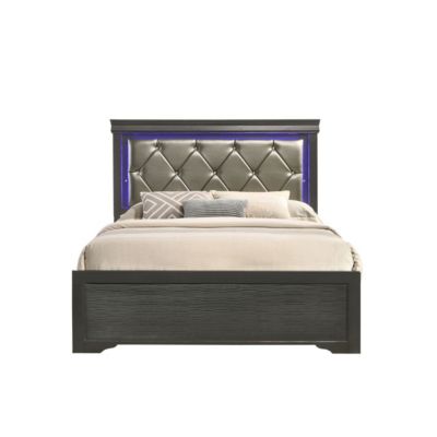 Streamdale Modern Brooklyn Full Size LED Bed Made With Wood In Gray