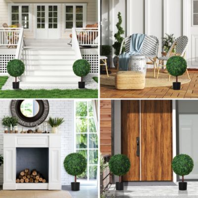 23.5" Inch Artificial Boxwood Topiary Tree Plant with Realistic Look