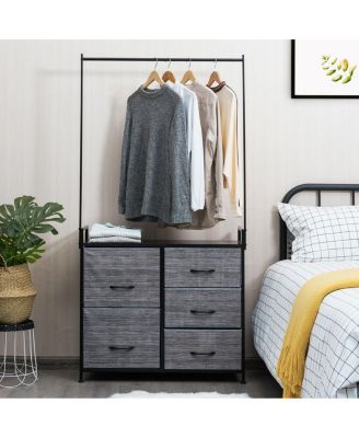 5 Fabric Drawers Dresser with Metal Frame and Wooden Top