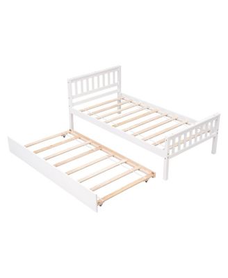 Twin Bed With Trundle, Platform Bed Frame With Headboard And Footboard, For Bedroom Small