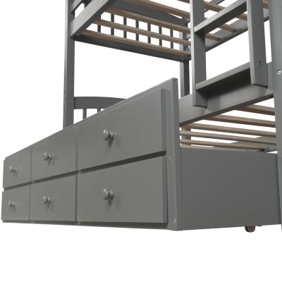 Streamdale Twin Bunk Bed with Ladder, Rail, Trundle and Drawers