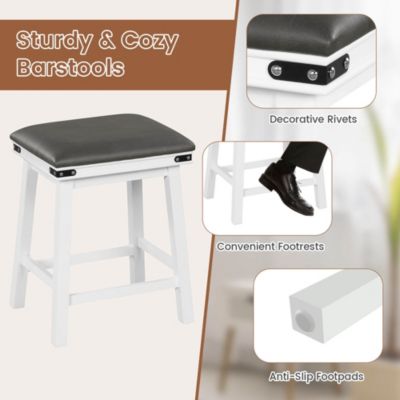 24'' Dining Bar Stool Set of 2 Counter Height Padded Seat Wood Frame Kitchen