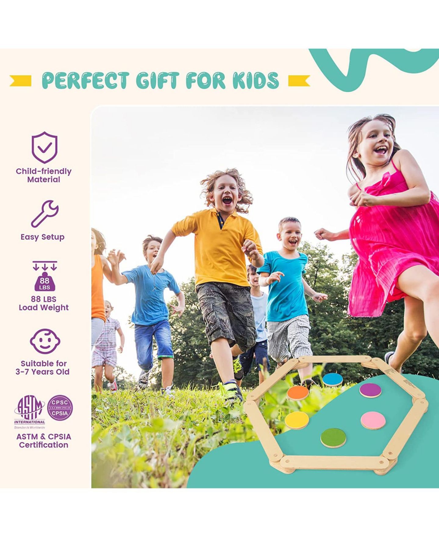 Детские игрушки SUGIFT 12-Piece Wooden Balance Beam with Colorful Stepping Stones Set, Ages 3-7 — фото 8