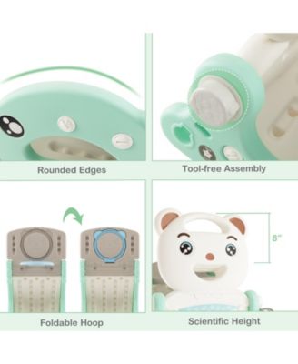 4-in-1 Kids Slide Rocking Horse with Basketball and Ring Toss