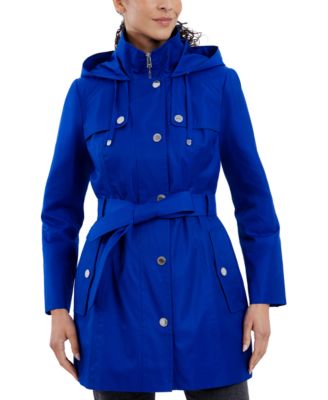 Women's Hooded Belted Zip-Front Raincoat