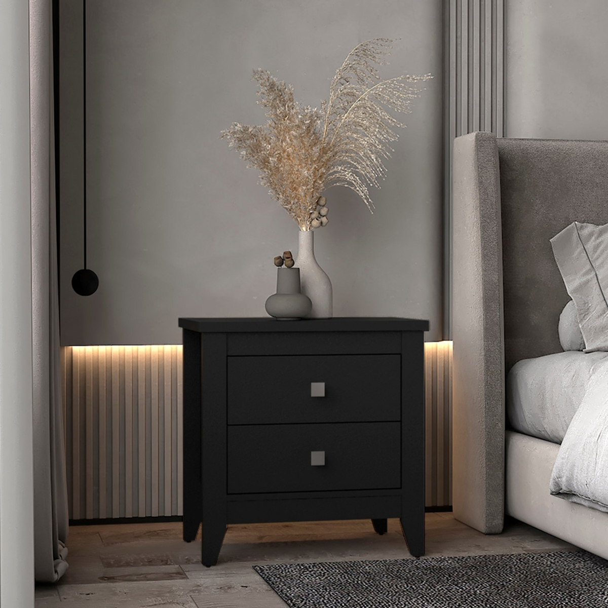 Fm Furniture Breeze Four-Legged Modern Bedroom Nightstand, with Two Drawers