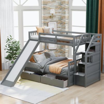 Streamdale Twin Over Full Bunk Bed With Drawers, Storage And Slide, Multifunction