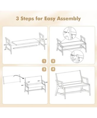 Outdoor Acacia Wood Bench with Backrest and Armrests