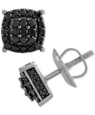 Men's Black Diamond Halo Cluster Screw Back Stud Earrings (1 ct. t.w.)