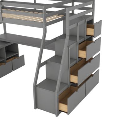 Streamdale Twin Size Loft Bed With With 7 Drawers 2 Shelves And Desk