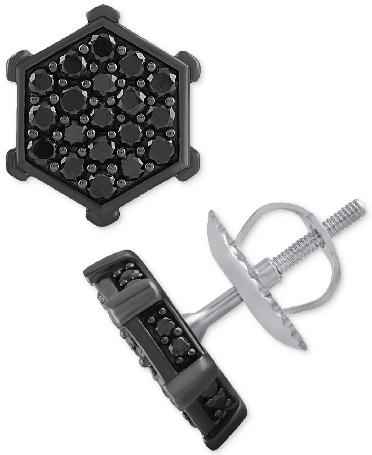 Macy's Men's Black Diamond Hexagon Cluster Screw Back Stud Earrings (1 Ct. T.w.) In Black