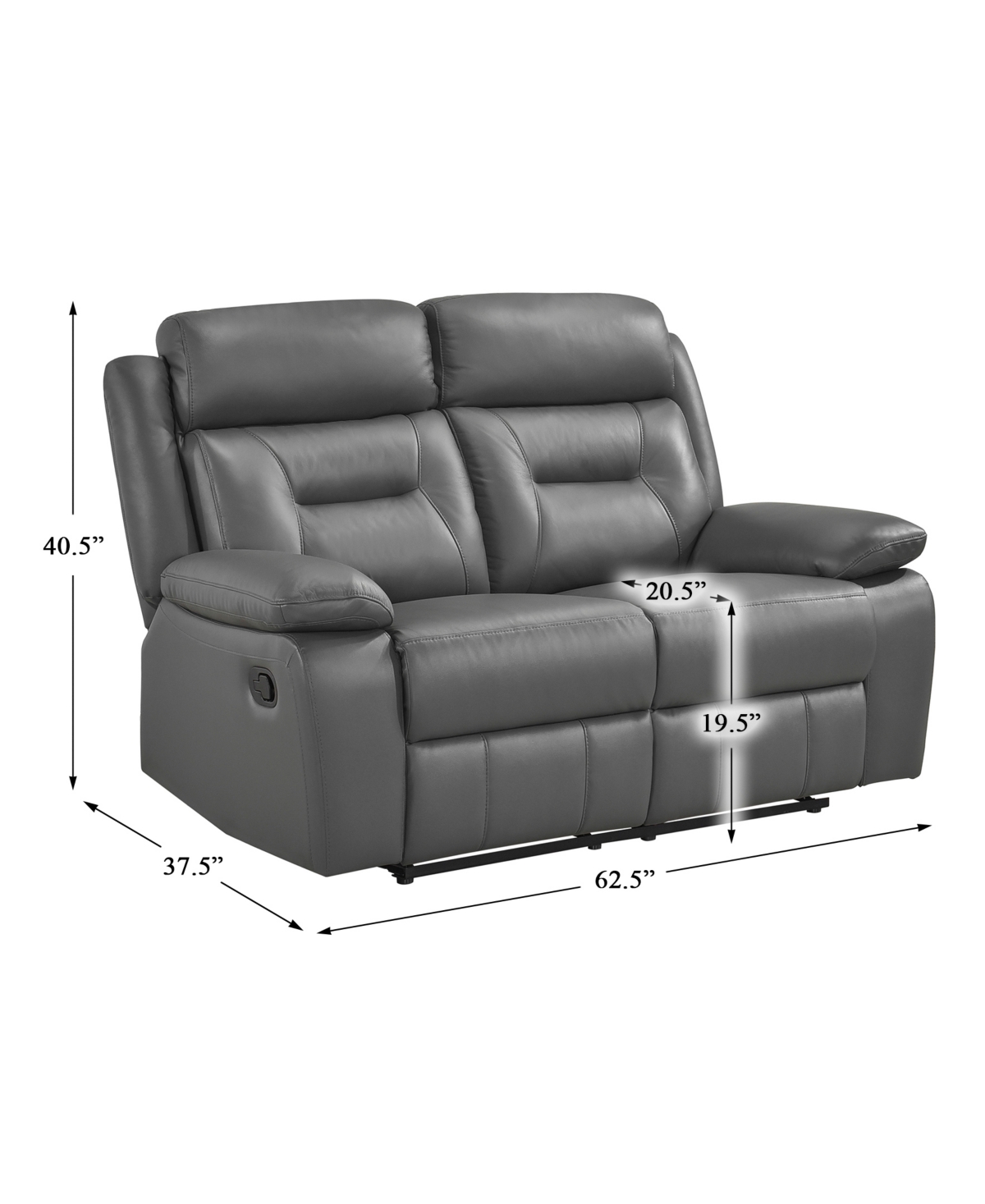 Homelegance White Label Corvallis 63" Double Reclining Love Seat In Dark Gray