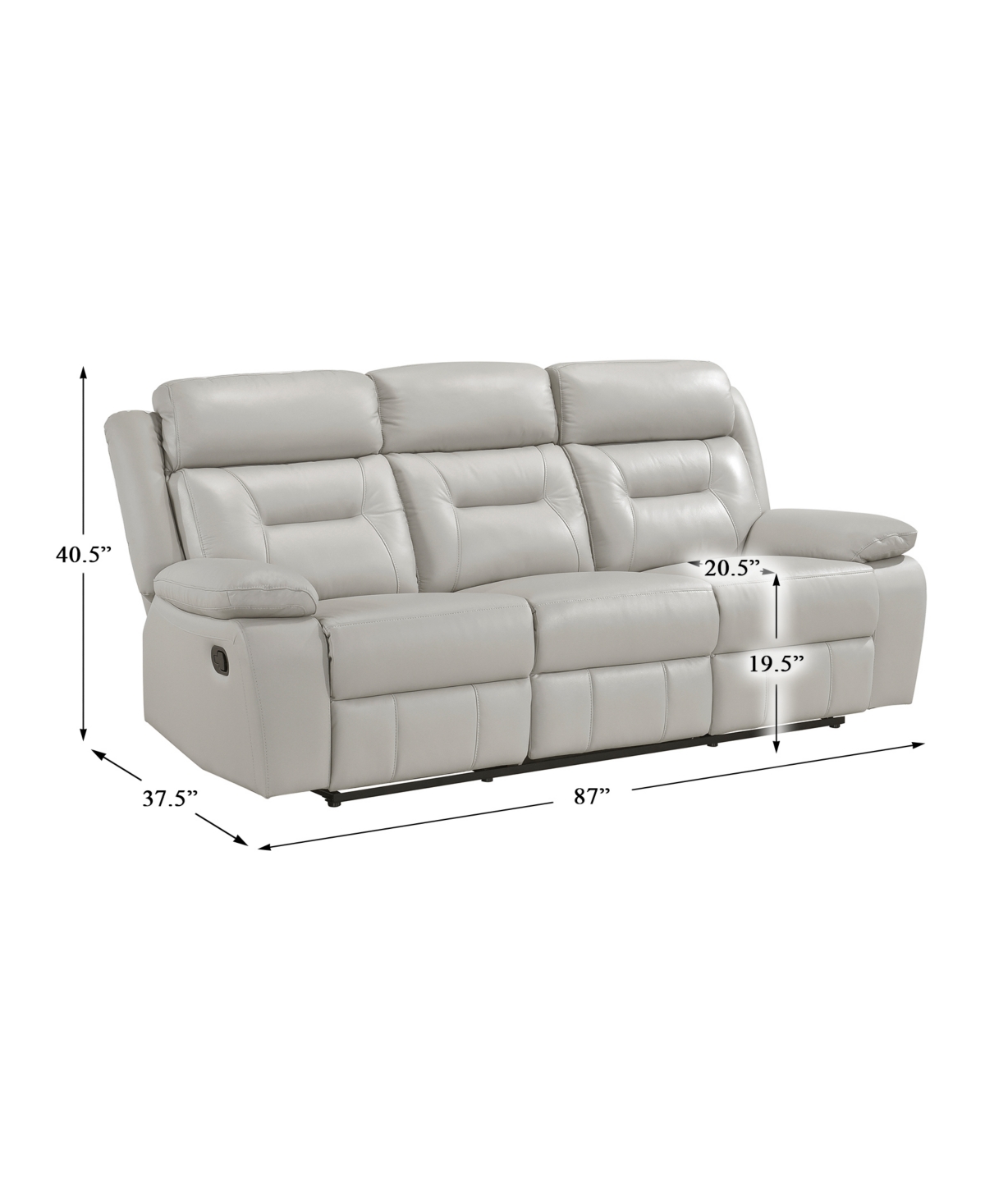 Homelegance White Label Corvallis 87" Double Reclining Sofa In Silver