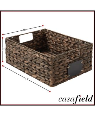 (Set of 4) Water Hyacinth 10&amp;#x22;x13&amp;#x22;x5&amp;#x22; Pantry Baskets w/ Chalkboard Labels and Marker - Espresso, Woven Storage Bins for Kitchen Shelves