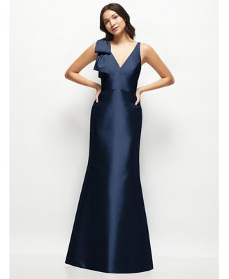 Alfred Sung Spaghetti Strap high quality Trumpet Bridesmaid Dress Gown Navy Blue D758