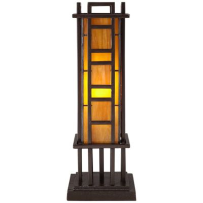 Prairie Mission Accent Table Lamp 20" High Bronze Geometric Metal Amber Stained Glass for Bedroom Living Room Bedside Nightstand