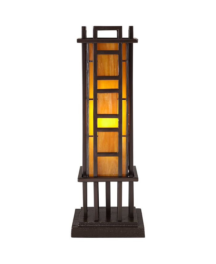 Robert Louis Tiffany Prairie Style Mission Rustic Pillar Accent Table Lamp Bronze Iron Column