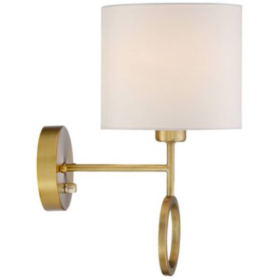 Amidon Modern Wall Lamp Warm Brass Metal Plug-in 8" Light Fixture White Fabric Drum Shade for Bedroom Reading Living Room House Home