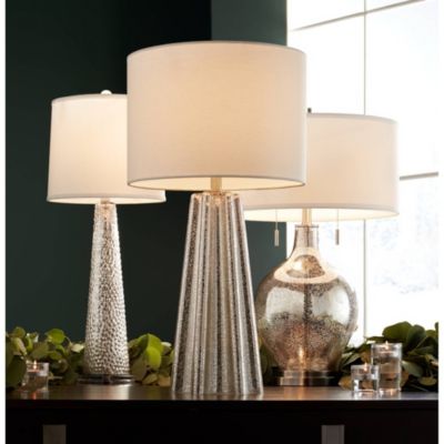 Louie 28 1/2" Tall Modern Luxe End Table Lamp Silver Mercury Glass Single White Shade Living Room Bedroom