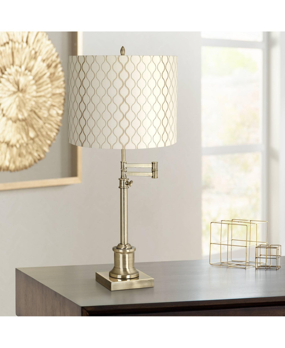 Embroidered Hourglass Medium Lamp Shade Top x Bottom x High (Spider) Replacement with Harp and Finial - Spring crest