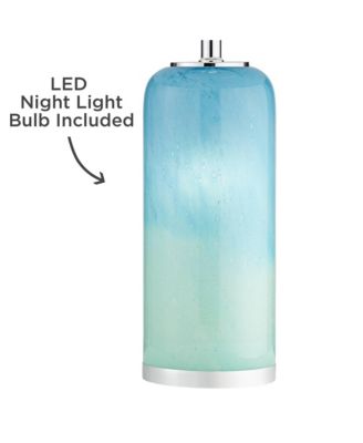 Nimbus Modern Accent Table Lamp 22" High Blue Art Glass with LED Nightlight White Drum Shade for Bedroom Living Room Bedside Office Kids