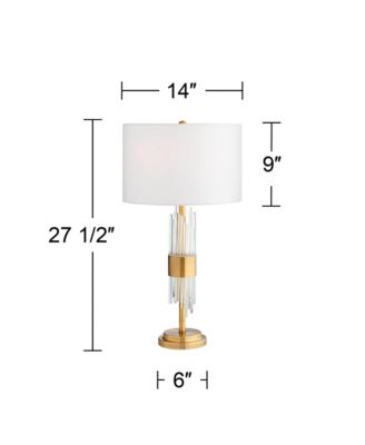 Aloise Modern Mid Century Table Lamp 27 1/2" Tall Brass Clear Glass Tube White Drum Shade for Bedroom Living Room Bedside Office