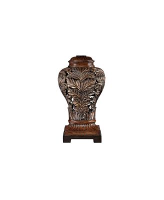 Leafwork Vase 32 1/2" Tall Large Traditional End Table Lamp Brown Wood Finish Tan Rectangular Shade Living Room