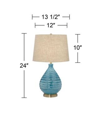 Kayley Mid Century Modern Coastal Table Lamp Textured Ceramic 24" High Sky Blue Glaze Linen Fabric Tapered Drum Shade for Living Room Bedroom House Bedside Nightstand Home - 360 Lighting