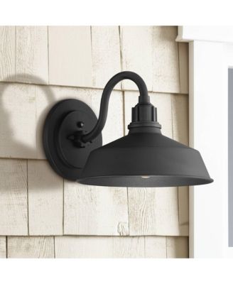Arnett Rustic Industrial Farmhouse Outdoor Barn Light Fixtures Set of 2 Black Dusk to Dawn Gooseneck 10 1/2" for Exterior Deck