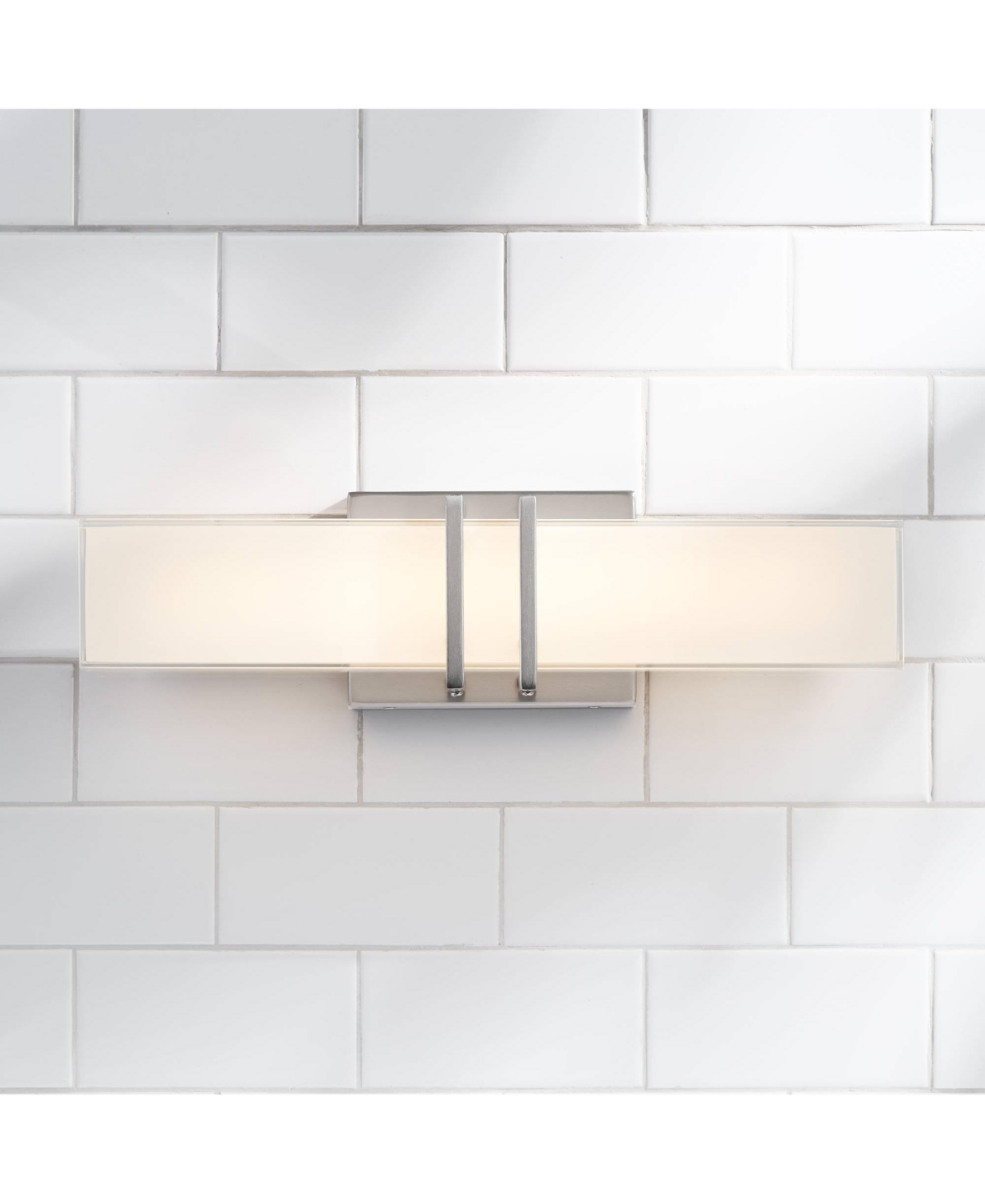 Exeter Modern Art Deco Wall Mount Light Led Brushed NickelMetal Wide Vanity Fixture Rectangular Silk Screened Glass Shade Decor for Bathro