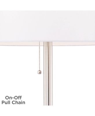 Caper Modern Floor Lamp with Tray Table 60 1/2" Tall Brushed Nickel USB and AC Power Outlet Off White Fabric Drum Shade for Living Room