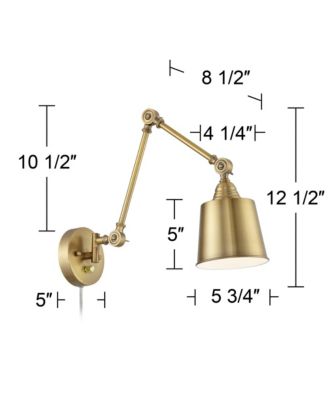 Mendes Modern Swing Arm Wall Lamps Set of 2 Brass Gold Plug-in Light Fixture Metal Shade for Bedroom Bedside Living Room Reading House