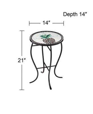 Beige Pineapple Modern Black Metal Round Outdoor Accent Side Table 14" Wide Black Glass Mosaic Tabletop Gracefully Curved Legs for Front Porch Patio Home House Balcony Deck Shed - Teal Island Designs
