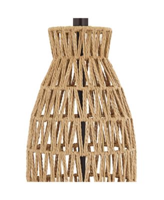 San Carlos Coastal Modern Table Lamps 29" Tall Set of 2 Natural Rattan Wicker Oatmeal Fabric Drum Shade for Bedroom Living Room Bedside