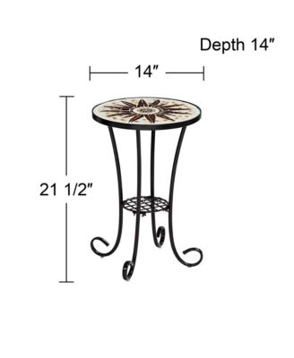 Rustic Black Round Outdoor Accent Side Tables 14" Wide Set of 2 Brown Mosaic Tabletop for Front Porch Patio Home House