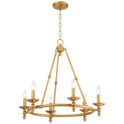 Warm Antique Brass Wagon Wheel Chandelier 28" Wide Farmhouse Rustic 6-Light Fixture for Dining Room Living House Foyer Kitchen Island Entryway