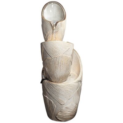 Three Urn 30" High Large Coastal Modern Indoor Outdoor Decor Faux Stone Floor Fountain with Light LED Cascading