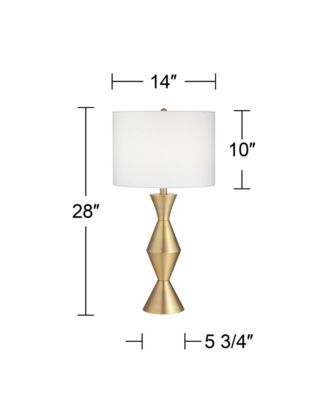 Elka Modern Mid Century Table Lamp 28" Tall Brass Geometric Metal White Drum Shade for Bedroom Living Room Bedside Nightstand Office Home