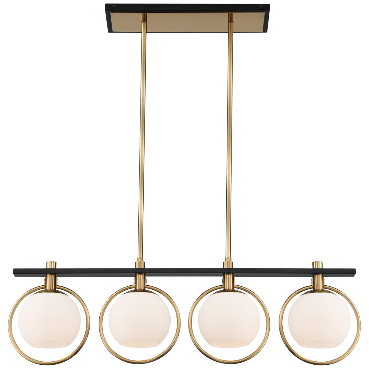 Possini Euro Design Carlyn Antique Brass GoldMetal Linear Island Pendant Wide Mid Century Modern White Glass Globe Shades Led 4-Light Fixtu
