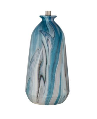 Carlton Modern Coastal Table Lamps 28" Tall Set of 2 Swirling Blue Faux Marble White Tapered Drum Shade for Bedroom Living Room Bedside