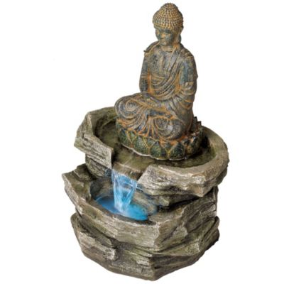 Sitting Buddha 21" High Large Zen Asian Indoor Outdoor Decor Faux Stone Floor Fountain with Light LED Waterfall