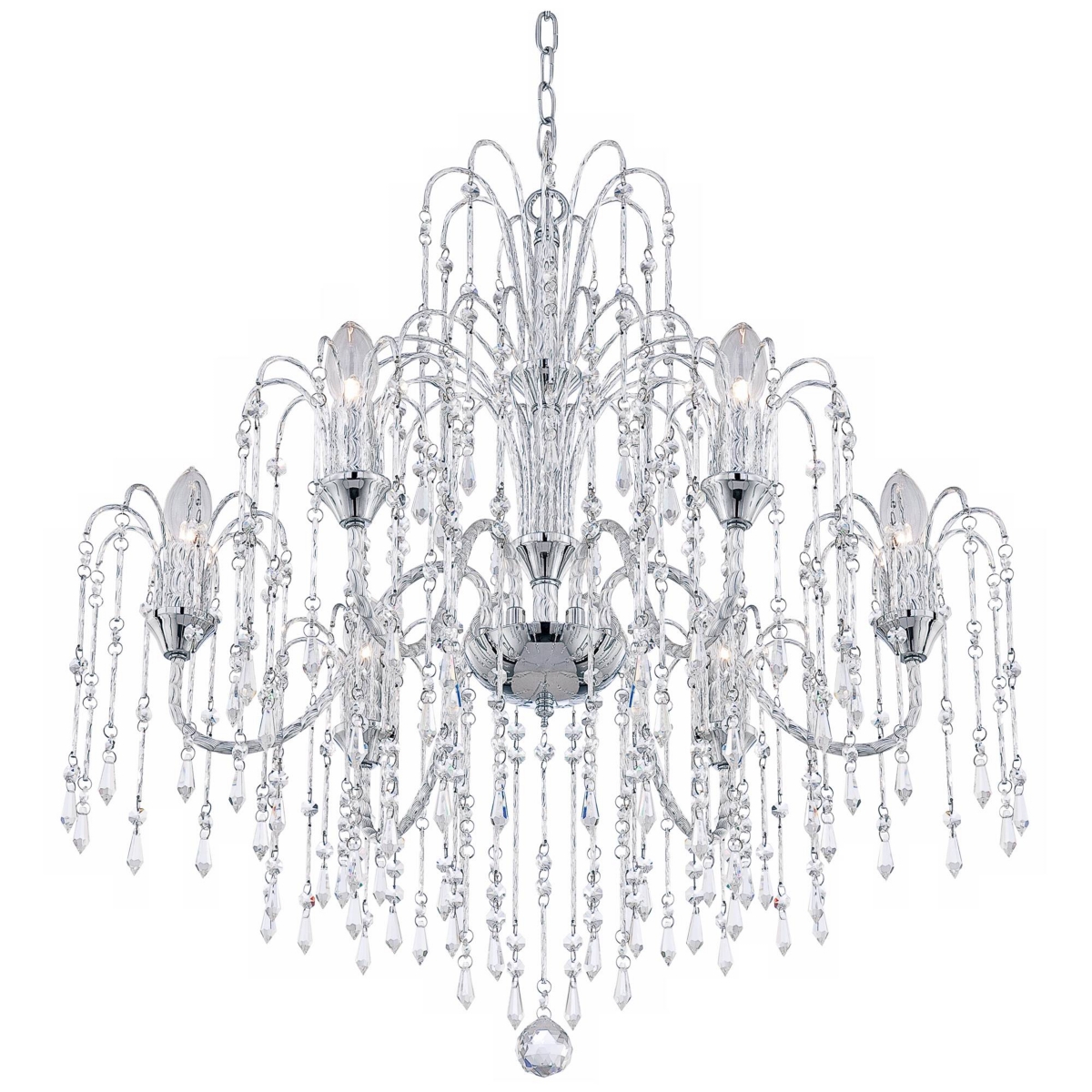 Vienna Full Spectrum Crystal Rain ChromeChandelier Lighting Wide Country Clear Crystal Curved Arm 6-Light Fixture Dining Room House Foyer