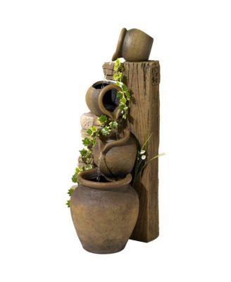 Four Jugs 33" High Large Rustic Indoor Outdoor Decor Faux Stone Floor Fountain Cascading Outside Garden Patio