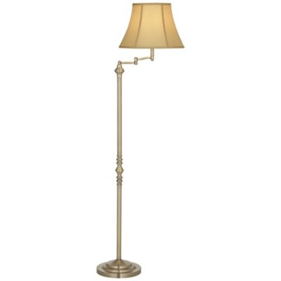 Montebello Vintage Retro Floor Lamp 60" Tall Antique Brass Metal Swing Arm Soft Tan Bell Shade for Living Room Bedroom Office House Home