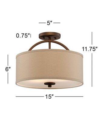 Halsted Modern Ceiling Light Semi Flush Mount Fixture 15" Wide Brushed Bronze 2-Light Oatmeal Linen Drum for Bedroom Living Room